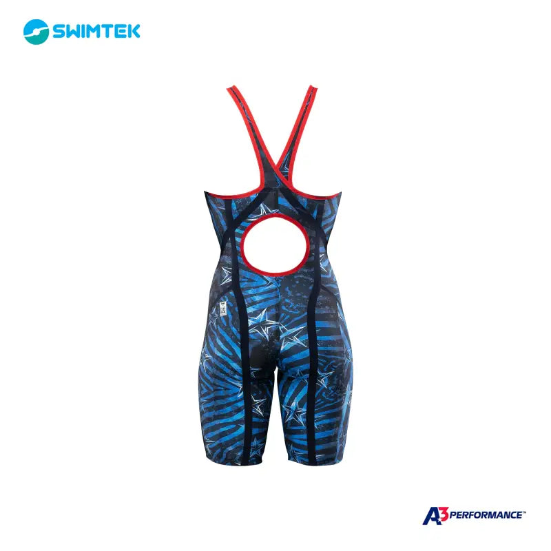 Swimtek A3 Performance Phenom Female Open Back Technical Racing Blue Swimsuit b